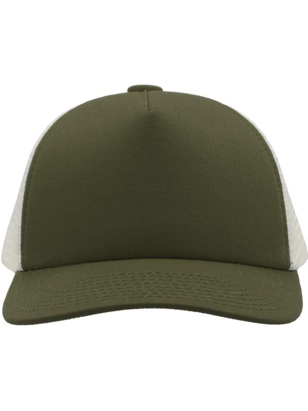 Atlantis# Record Mid Visor 5 Panel Trucker Cap - Olive product image 1 for custom embroidery