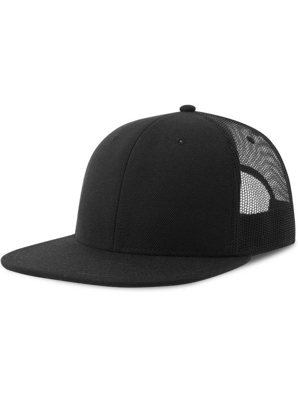 Atlantis Snapback Mesh 6 Panel Sustainable Trucker Cap - Black/Black product image 1 for custom embroidery