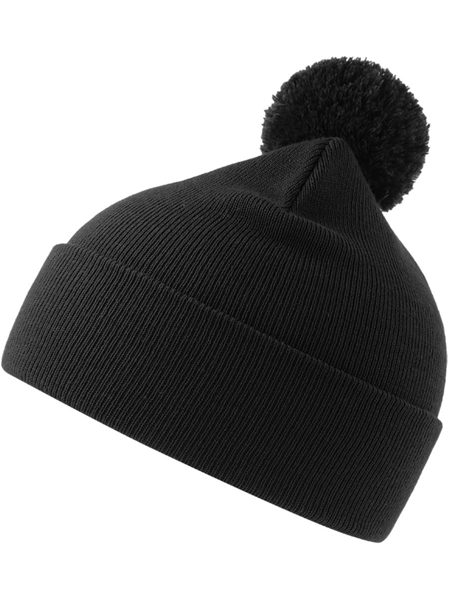 Atlantis Wind S Pompom Recycled Beanie Double Skin Cuffed - Black product image 1 for custom embroidery Atlantis Wind S Pompom Recycled Beanie Double Skin Cuffed - Black product image 1 for custom embroidery