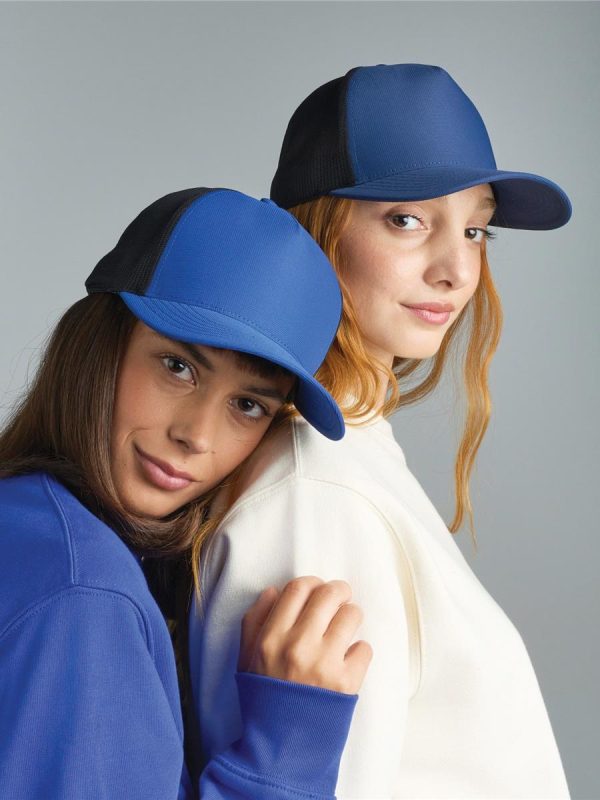 Atlantis Dempo 5 Panel Unstructured Mid Profile Mid Visor Textured Stretch Recycled Trucker Cap - product image for custom embroidery