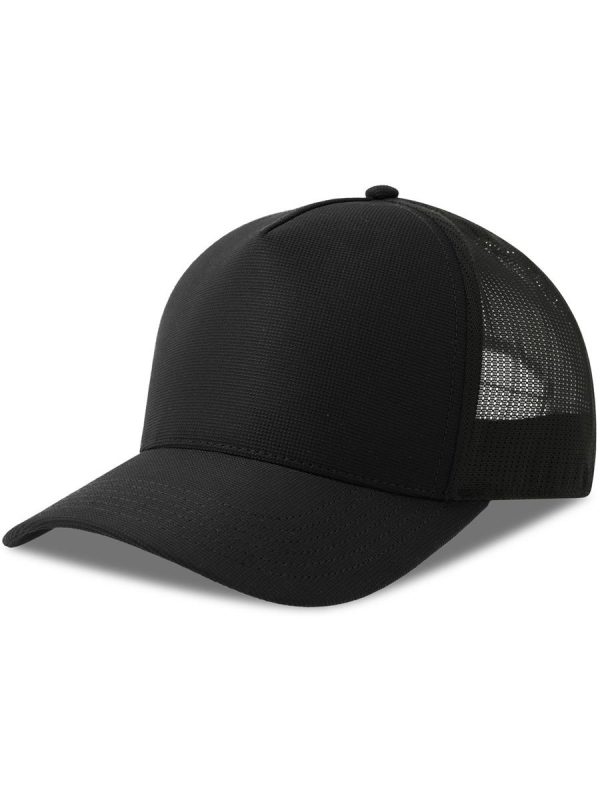 Atlantis Dempo 5 Panel Unstructured Mid Profile Mid Visor Textured Stretch Recycled Trucker Cap - Black/Black product image 1 for custom embroidery