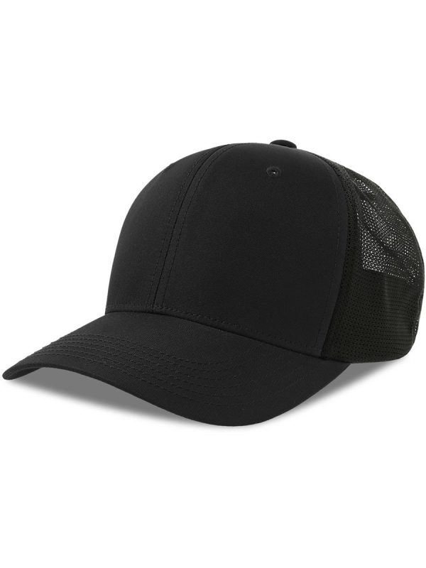 Atlantis Nila 6 Panel Structured Low Profile Mid Visor Stretch Fully Closed Recycled Trucker Cap - Black/Black product image 1 for custom embroidery
