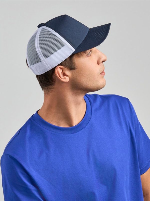 Atlantis Record S 5 Panel Structured High Profile Mid Visor Recycled Trucker Cap - product image for custom embroidery