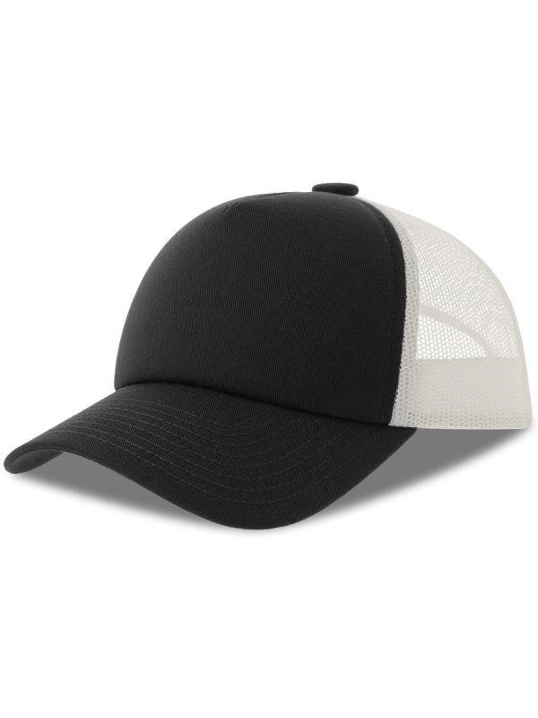 Atlantis Record S 5 Panel Structured High Profile Mid Visor Recycled Trucker Cap - Black product image 1 for custom embroidery