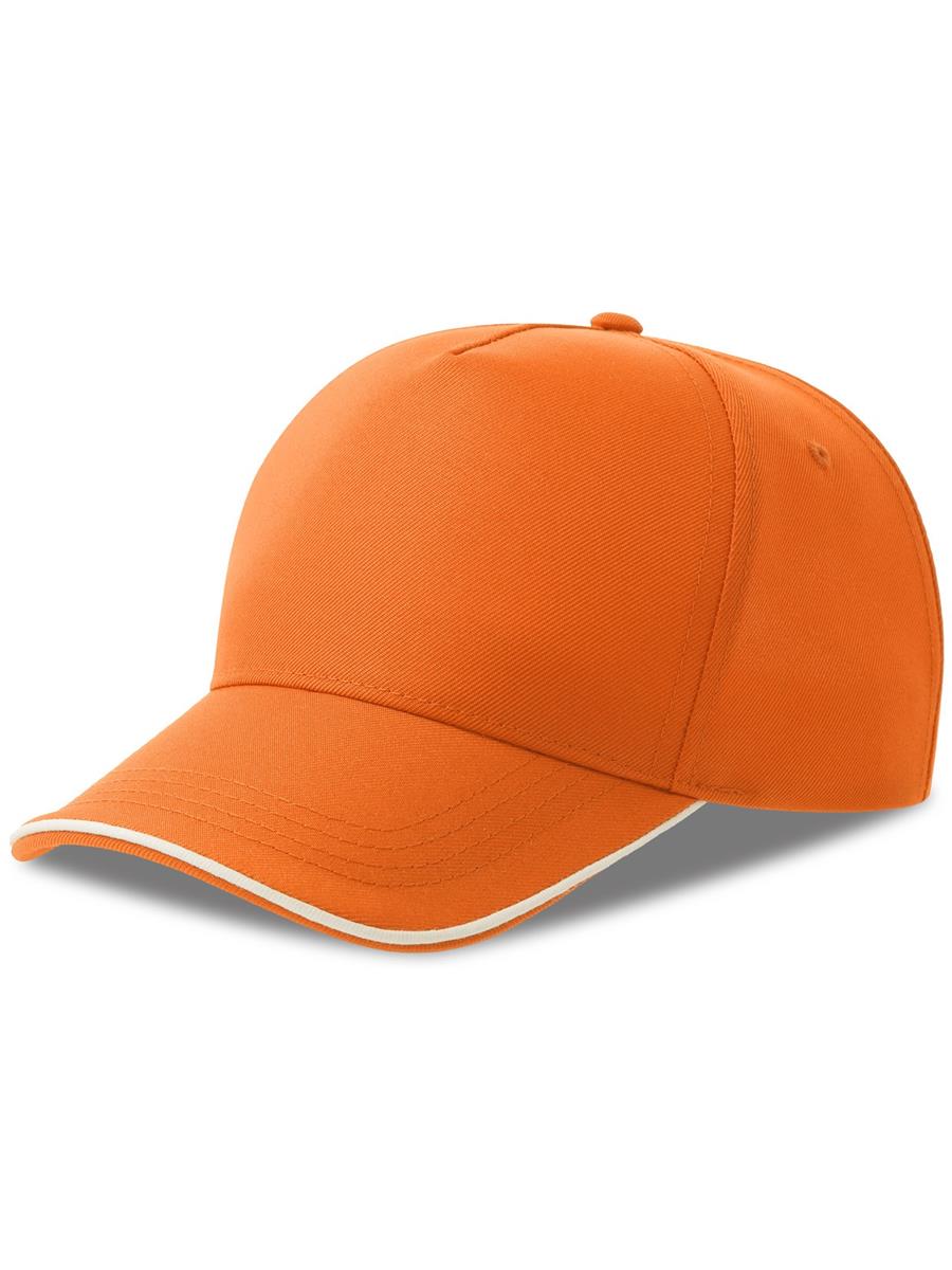 Atlantis Recy Five Piping 5 Panel Structured Mid Profile Curved Visor Recycled Cap - Orange/White product image 1 for custom embroidery Atlantis Recy Five Piping 5 Panel Structured Mid Profile Curved Visor Recycled Cap - Orange/White product image 1 for custom embroidery