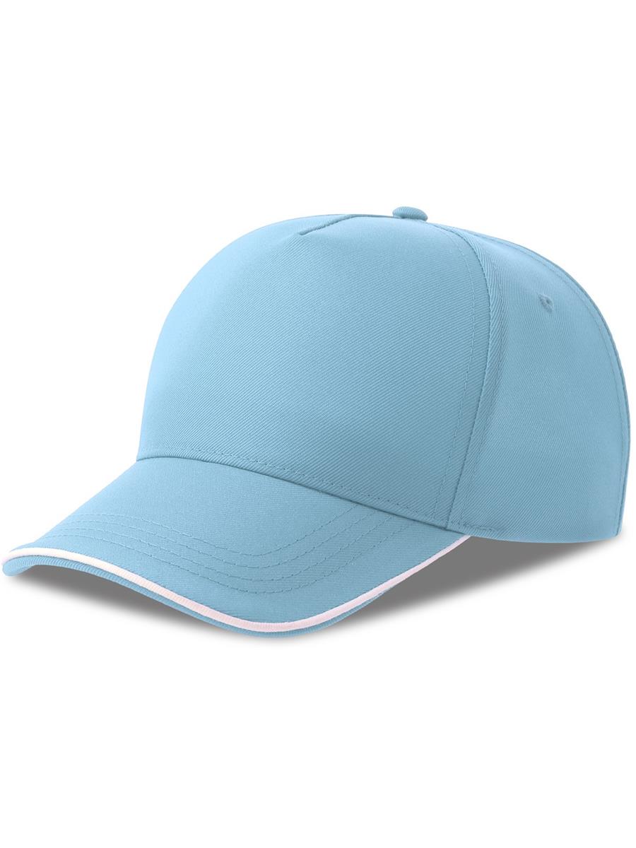 Atlantis Recy Five Piping 5 Panel Structured Mid Profile Curved Visor Recycled Cap - Light Blue/White product image 5 for custom embroidery Atlantis Recy Five Piping 5 Panel Structured Mid Profile Curved Visor Recycled Cap - Light Blue/White product image 5 for custom embroidery