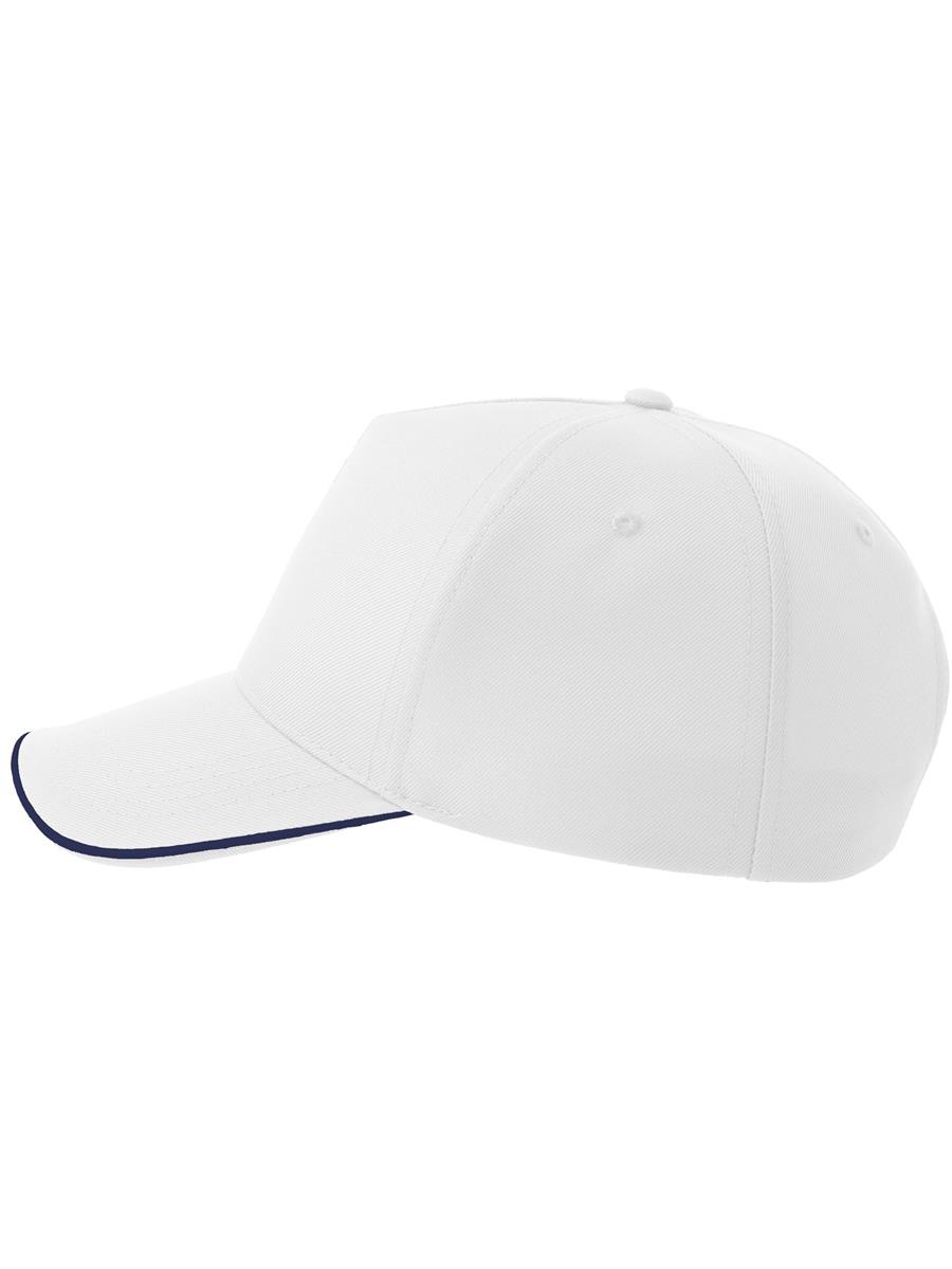 Atlantis Recy Five Piping 5 Panel Structured Mid Profile Curved Visor Recycled Cap - White/Navy product image 3 for custom embroidery Atlantis Recy Five Piping 5 Panel Structured Mid Profile Curved Visor Recycled Cap - White/Navy product image 3 for custom embroidery