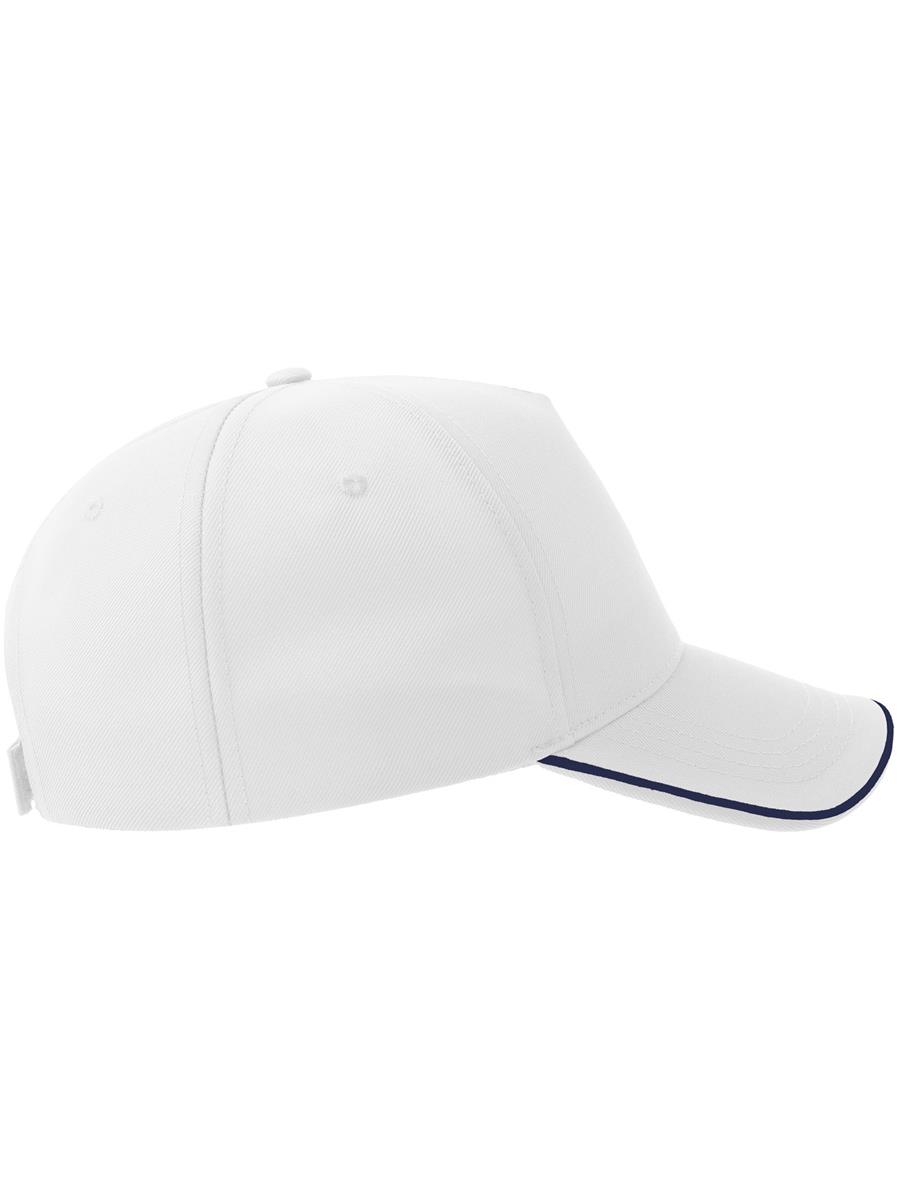 Atlantis Recy Five Piping 5 Panel Structured Mid Profile Curved Visor Recycled Cap - White/Navy product image 4 for custom embroidery Atlantis Recy Five Piping 5 Panel Structured Mid Profile Curved Visor Recycled Cap - White/Navy product image 4 for custom embroidery