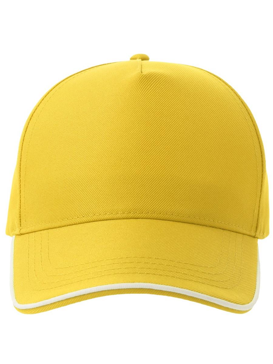 Atlantis Recy Five Piping 5 Panel Structured Mid Profile Curved Visor Recycled Cap - Yellow/White product image 2 for custom embroidery Atlantis Recy Five Piping 5 Panel Structured Mid Profile Curved Visor Recycled Cap - Yellow/White product image 2 for custom embroidery