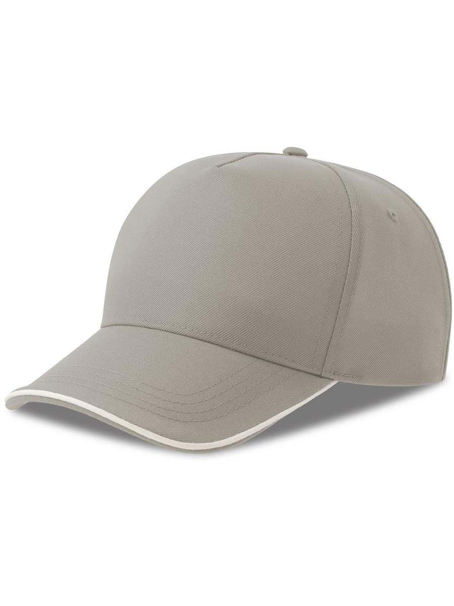 Atlantis Recy Five Piping 5 Panel Structured Mid Profile Curved Visor Recycled Cap - Grey/White product image 3 for custom embroidery Atlantis Recy Five Piping 5 Panel Structured Mid Profile Curved Visor Recycled Cap - Grey/White product image 3 for custom embroidery