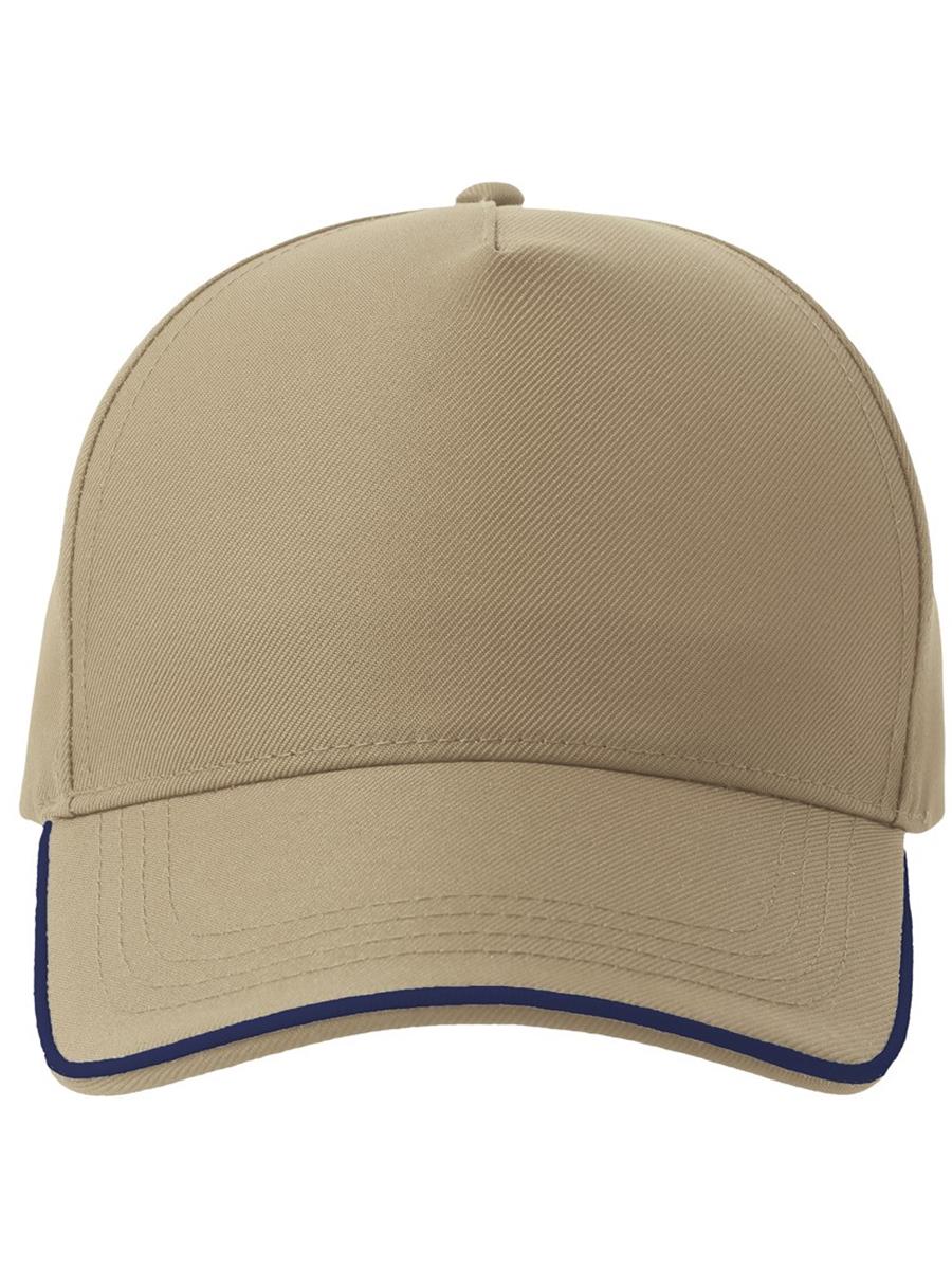 Atlantis Recy Five Piping 5 Panel Structured Mid Profile Curved Visor Recycled Cap - Khaki/Navy product image 2 for custom embroidery Atlantis Recy Five Piping 5 Panel Structured Mid Profile Curved Visor Recycled Cap - Khaki/Navy product image 2 for custom embroidery