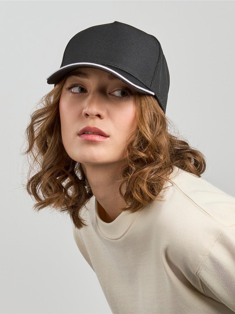 Atlantis Recy Five Piping 5 Panel Structured Mid Profile Curved Visor Recycled Cap - product image for custom embroidery Atlantis Recy Five Piping 5 Panel Structured Mid Profile Curved Visor Recycled Cap - product image for custom embroidery