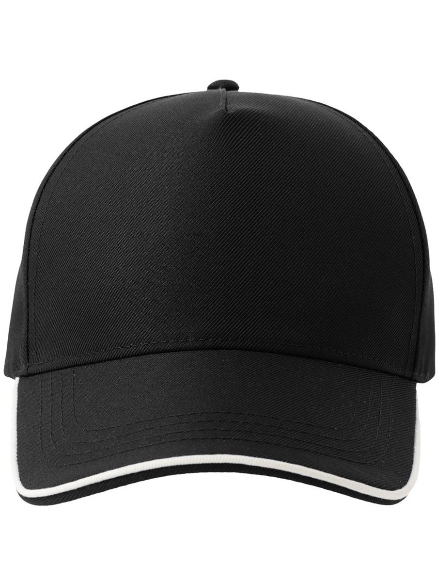 Atlantis Recy Five Piping 5 Panel Structured Mid Profile Curved Visor Recycled Cap - Black/White product image 2 for custom embroidery Atlantis Recy Five Piping 5 Panel Structured Mid Profile Curved Visor Recycled Cap - Black/White product image 2 for custom embroidery