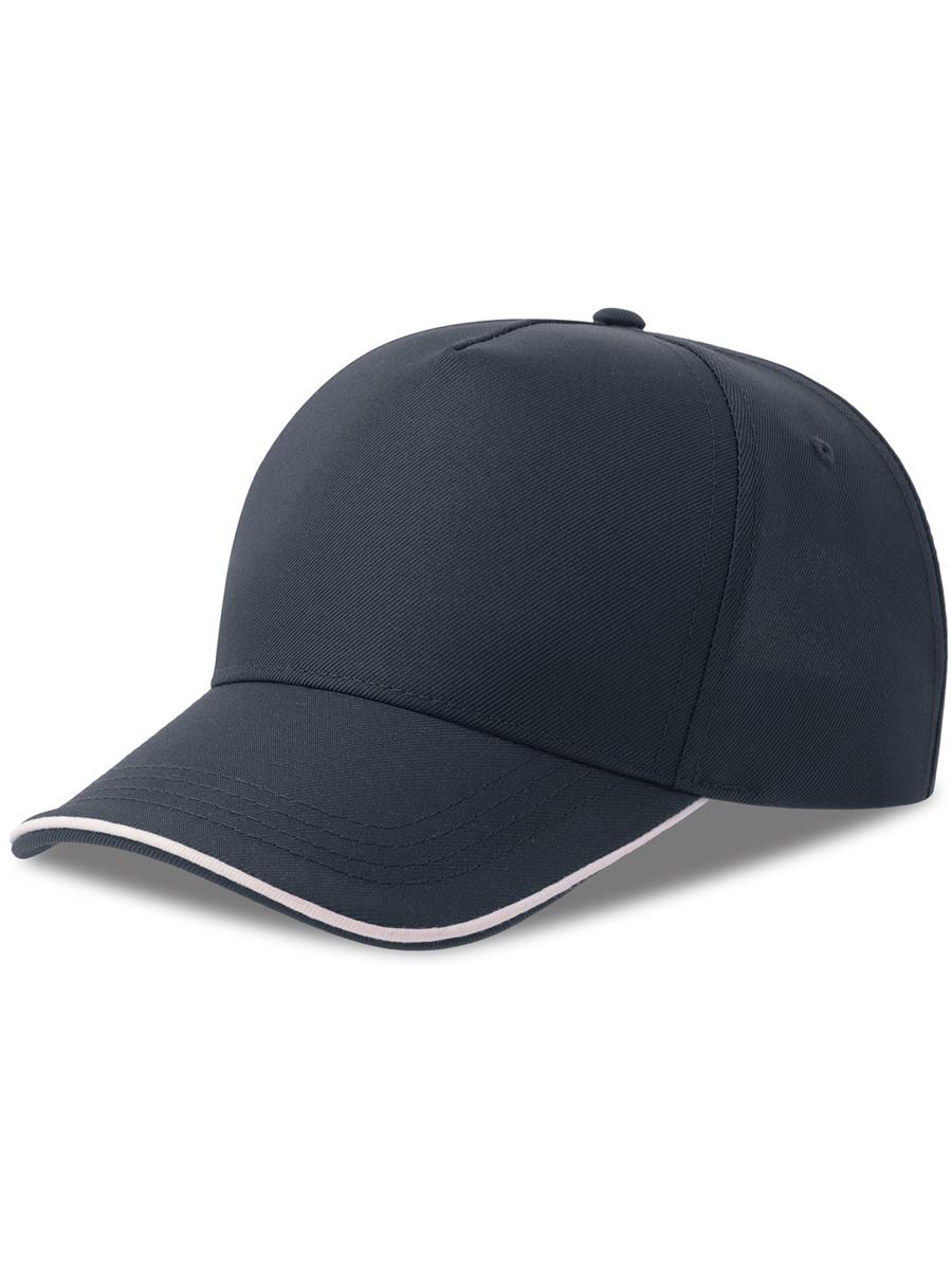 Atlantis Recy Five Piping 5 Panel Structured Mid Profile Curved Visor Recycled Cap - Navy/White product image 1 for custom embroidery Atlantis Recy Five Piping 5 Panel Structured Mid Profile Curved Visor Recycled Cap - Navy/White product image 1 for custom embroidery