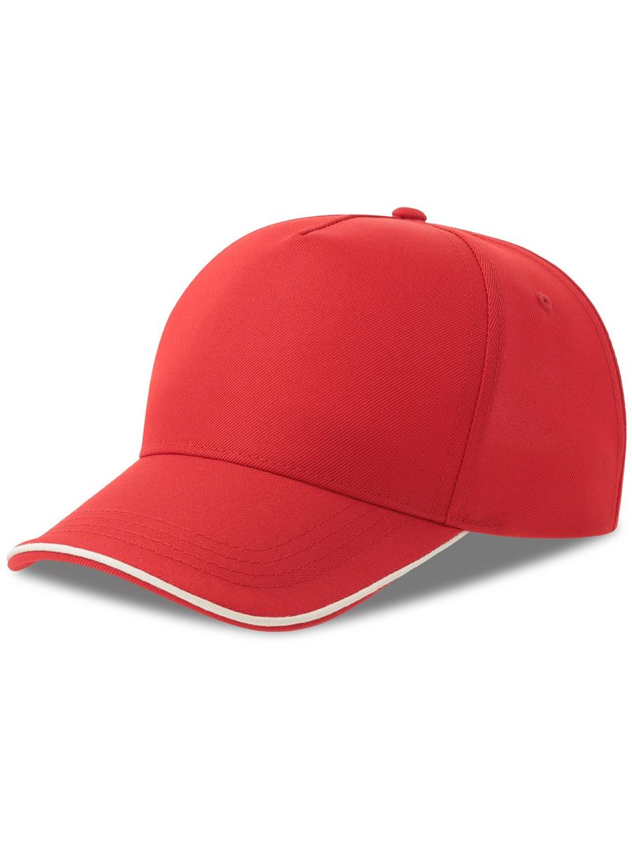 Atlantis Recy Five Piping 5 Panel Structured Mid Profile Curved Visor Recycled Cap - Red/White product image 1 for custom embroidery Atlantis Recy Five Piping 5 Panel Structured Mid Profile Curved Visor Recycled Cap - Red/White product image 1 for custom embroidery
