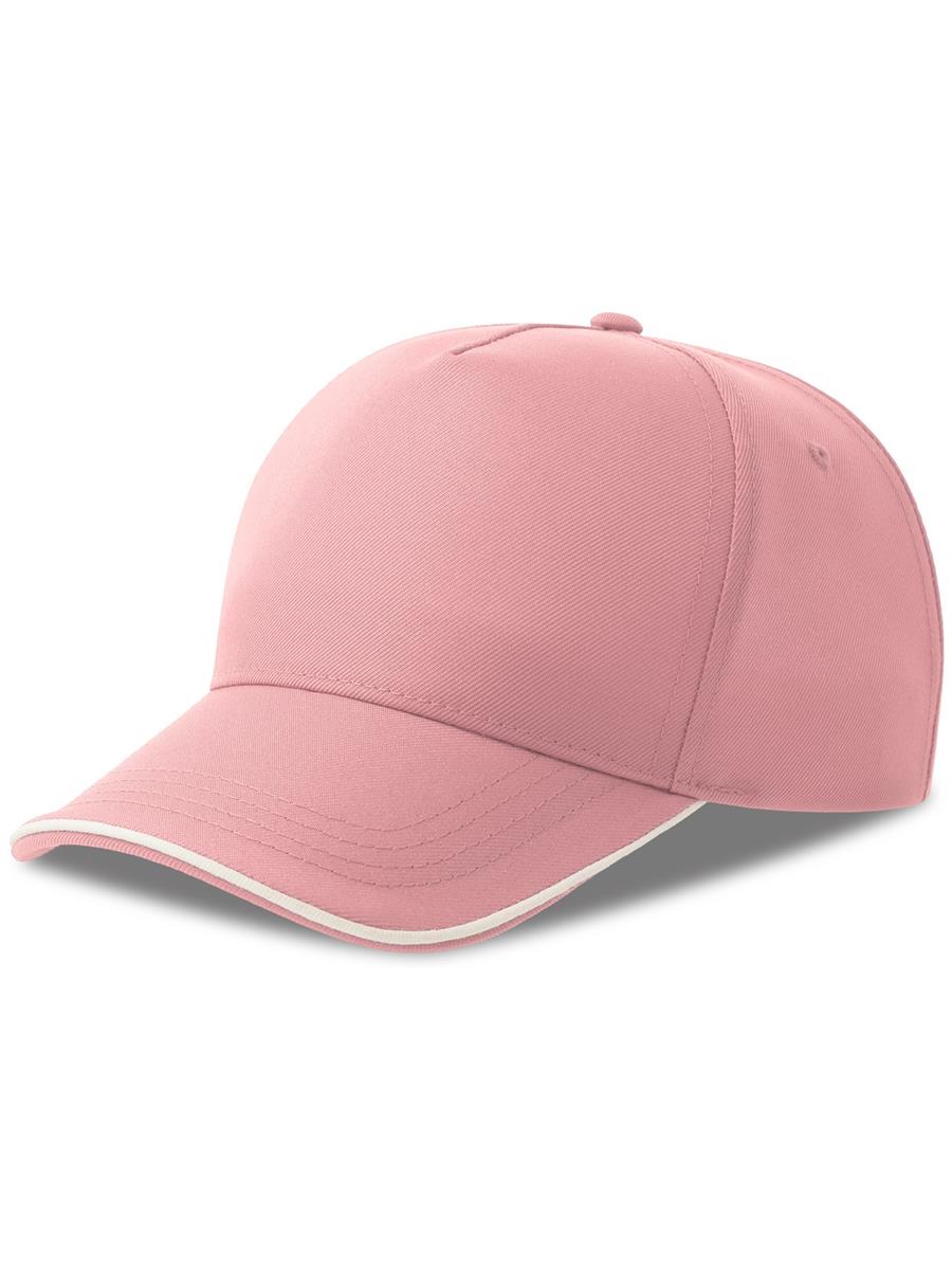 Atlantis Recy Five Piping 5 Panel Structured Mid Profile Curved Visor Recycled Cap - Pink/White product image 1 for custom embroidery Atlantis Recy Five Piping 5 Panel Structured Mid Profile Curved Visor Recycled Cap - Pink/White product image 1 for custom embroidery