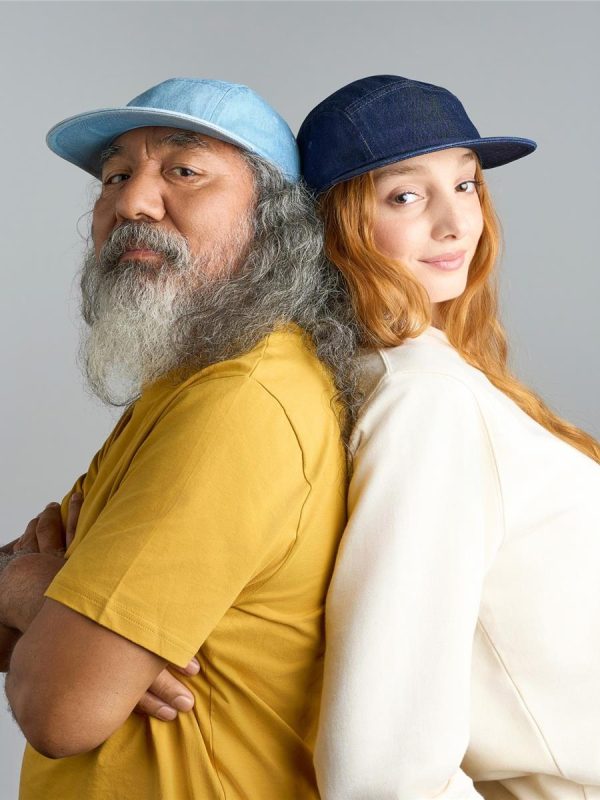 Atlantis Ruby 5 Panel Unstructured Low Profile Flat Visor Denim Recycled Camper Cap - product image for custom embroidery