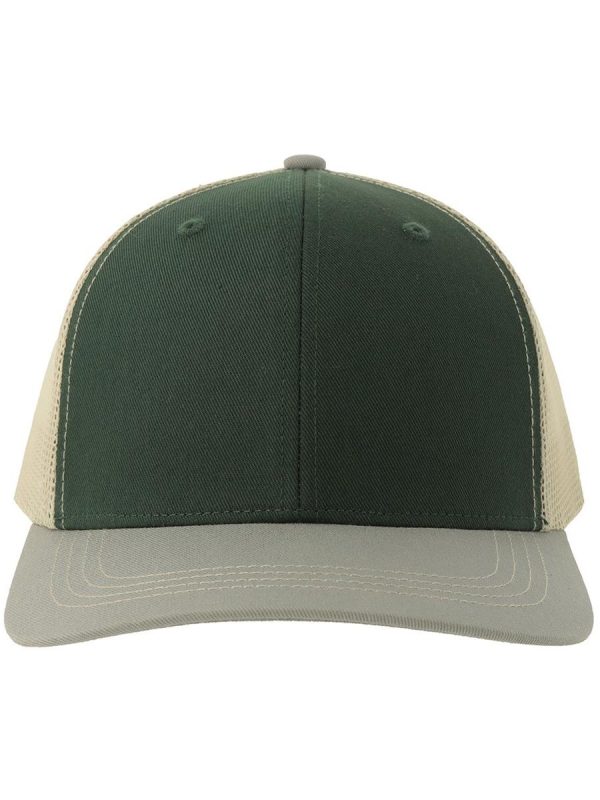 Atlantis Sonic S 6 Panel Structured Mid Profile Mid Visor Contrast Organic Trucker Cap - Bottle Green/Grey/Stone product image 1 for custom embroidery